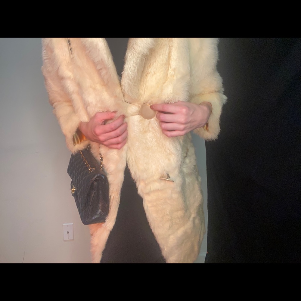 Midi length Rabbit fur coat light yellow small - Picture 6 of 16